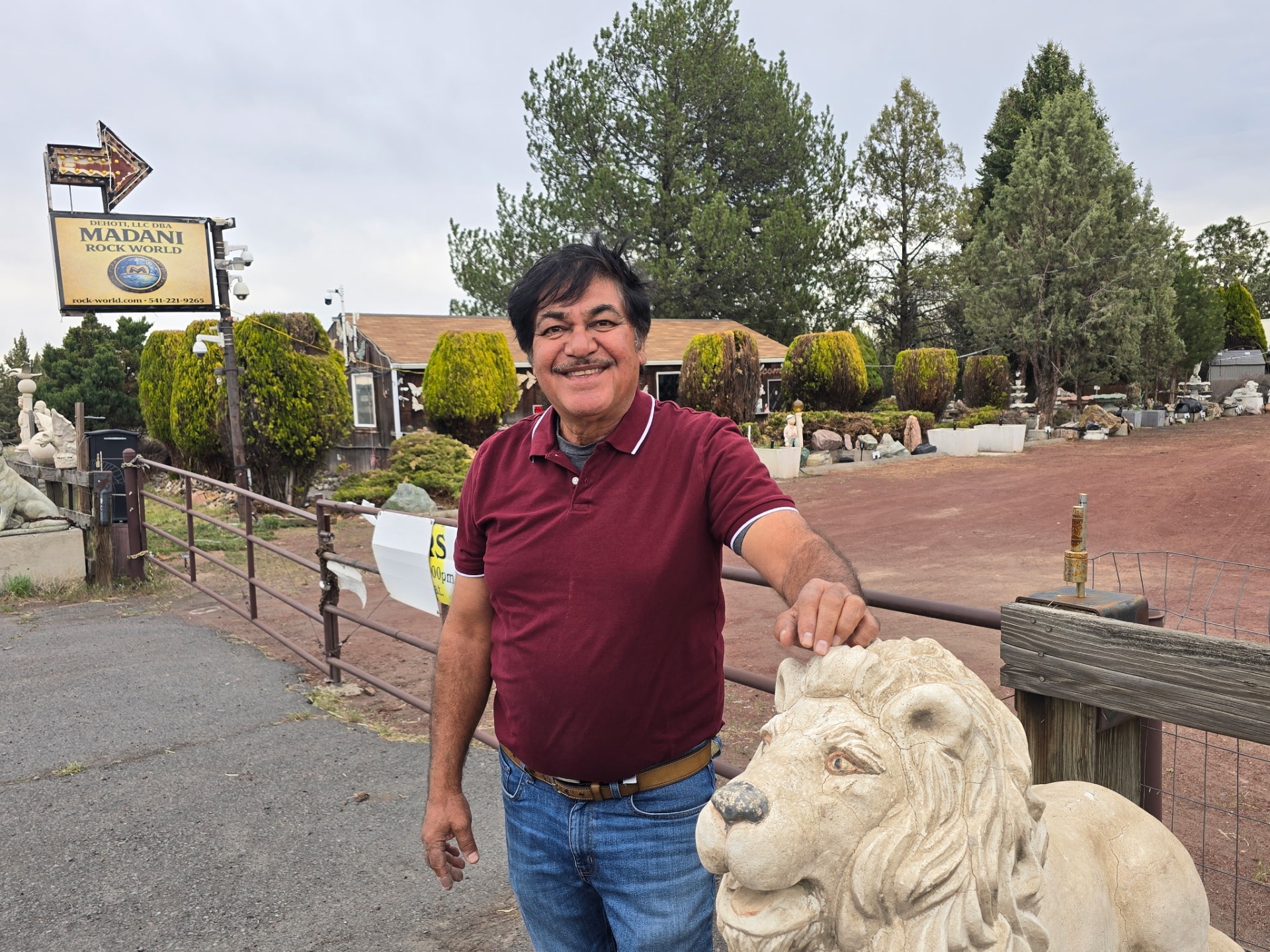 Hamid Madani, owner of Madani Rock World, on Highway 97 in Central Oregon